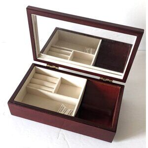Secret Treasures Wood Jewellery Box Cherry Finish Hinged Lid Mirror New Boxed 9"